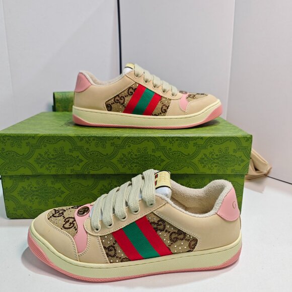 Gucci Screener Leather Sneakers with Crystal Embellishments and Pink Accents - Picture 5 of 5